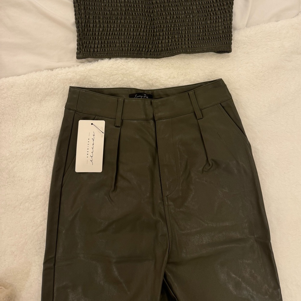American Threads Olive Leather Pants